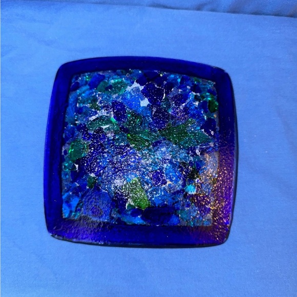 Fused Blue / Green Glass Trinket Dish - Picture 3 of 3